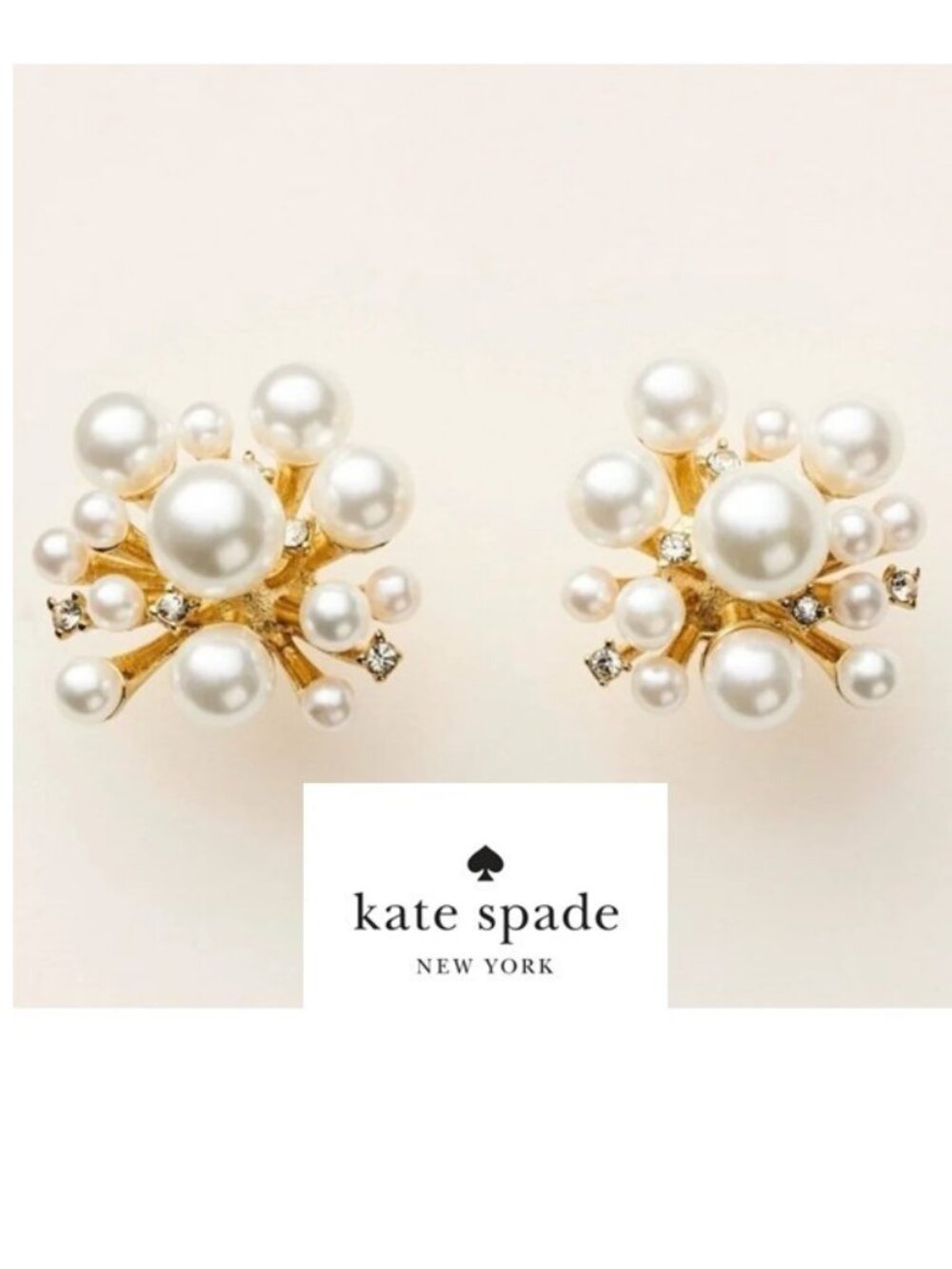 Faux pearl and diamond cluster earrings